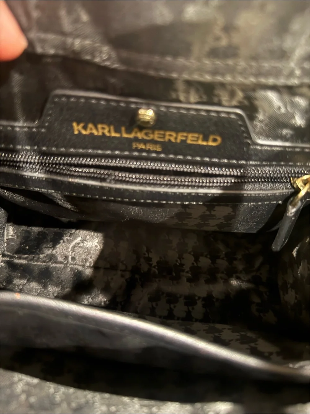 Karl Lagerfeld Black Textured Leather Satchel with Gold Logo - Picture 8 of 11